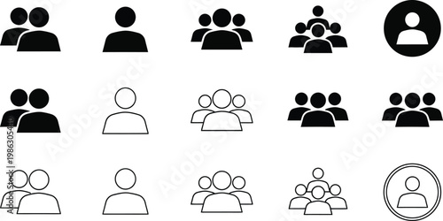 Black and white people icons set diverse group representations