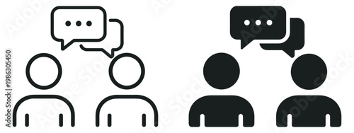 communication chat icon, people conversation with speech bubbles, business discussion and team interaction minimal vector illustration on transparent background