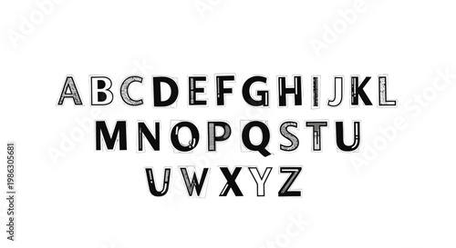 Alphabet letters in black and white.