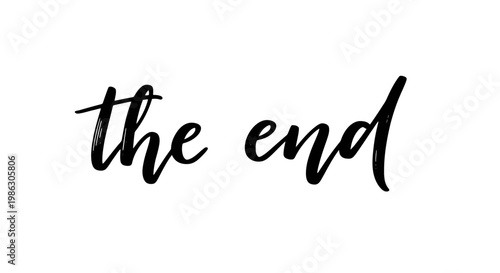 Simple elegant script "the end" text, isolated white background.