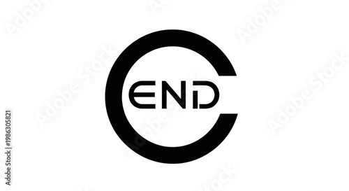 Modern geometric "END" text logo or icon within a semi-circular frame, isolated white background.