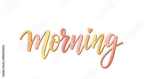 Vibrant gradient handwritten script "morning" text, isolated white background.
