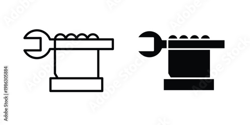 Spanner in hand icon symbol collection, Stroke and flat icons