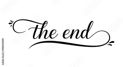 Elegant Script Calligraphy 'the end' Text on Isolated White Background, Artistic Lettering