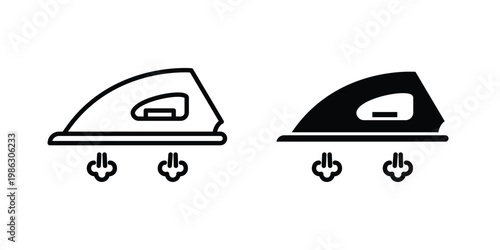 Steaming iron icon symbol collection, Stroke and flat icons