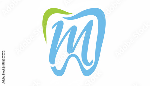 Tooth hygiene icon with blue inner shape and green outer outline for dental care and smiling logo design