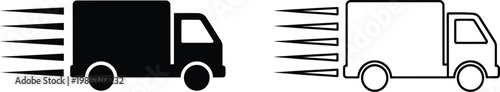 Delivery truck icons black and white speeding vehicle illustrations