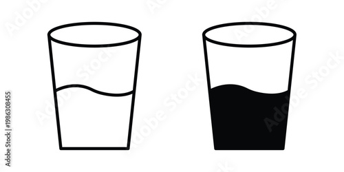 Water glass icon symbol collection, Stroke and flat icons