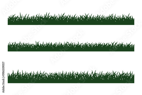 Black grass silhouette border set, meadow lawn field elements, nature landscape greenery horizontal fringe, cad drawing flat vector illustration. grass icon set. Easter spring grass. EPS 10. 