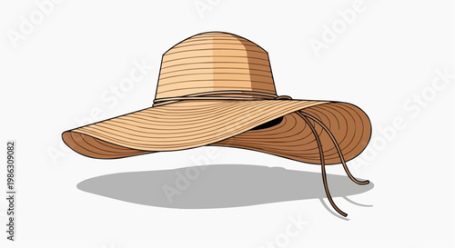 A vector illustration of a cowboy hat with a wide brim and chin strap