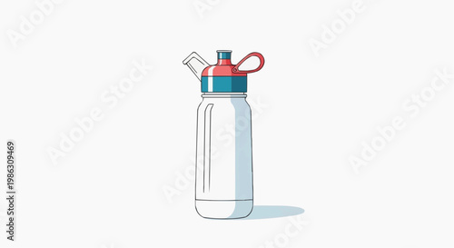 A minimalist vector illustration of a reusable water bottle with a colorful lid and handle