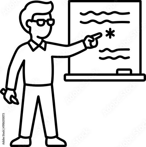 Teacher presenting information on a whiteboard with a focused expression
