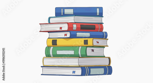 A colorful stack of books in various sizes and colors on a plain background