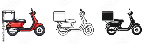 Three different styles of delivery scooters shown in various graphic formats