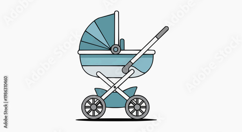 A minimalist vector illustration of a baby stroller in a soothing blue color