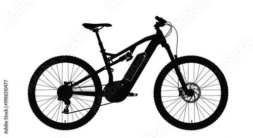 Silhouette of a modern electric mountain bike against a white background