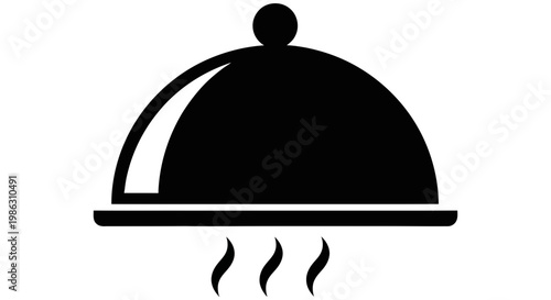 Black silhouette icon of a food platter with steaming hot meal
