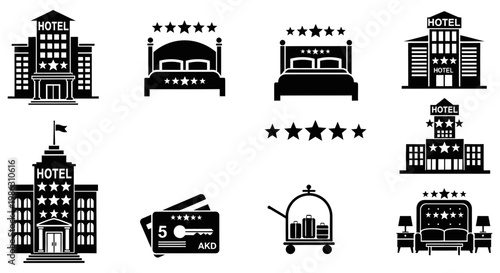 Collection of black and white hotel icons for professional hospitality design