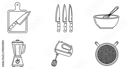 Collection of kitchen cooking tools and food preparation equipment icons set