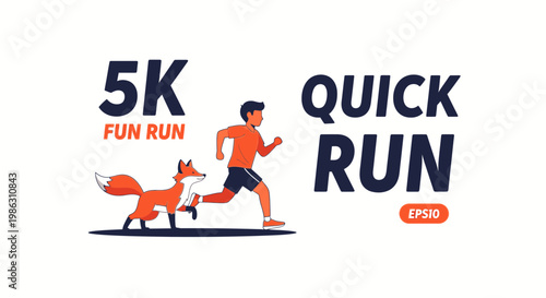 A Cheerful 5K Run With a Fox and a Runner, Promoting Health and Activity in the Outdoors