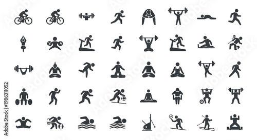 A Compilation Of Fitness and Sports Activities Depicted In Stylish Silhouette Icons