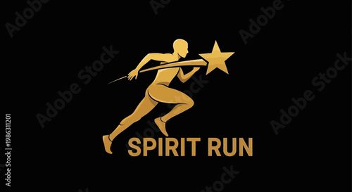 A Gold Sprinter Pursuing Victory Star Emblem On A Black Background Design