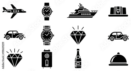 Collection of luxury lifestyle and high class travel icon symbols