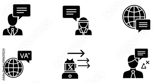 Set of black communication and business icons for digital interfaces