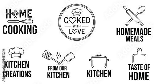 Collection of vintage style vector logos for home kitchen cooking