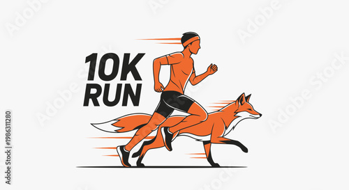 A Creative Depiction of Marathon Running Featuring a Human and a Wise Fox in Action
