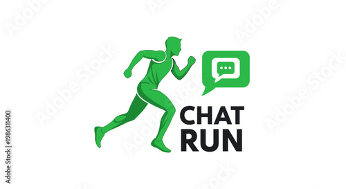 A Green Silhouette Of A Runner Incorporating Speech Bubble And Text: Chat Run Concept