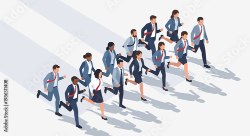 A Determined Group of Business Professionals Racing to Reach the Goal Together