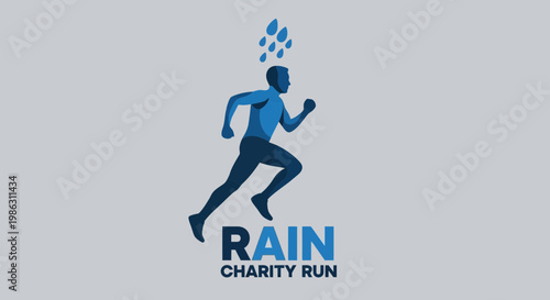 A Dynamic Blue Silhouette of a Runner in the Rain for Charity Event Initiative