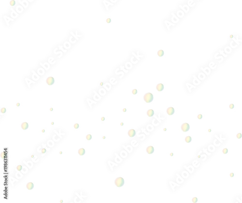 Clear floating soap bubbles with iridescent reflections. Transparent water drops isolated on a background