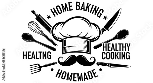 Chef hat and kitchen utensils graphic for home baking logo