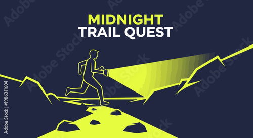 A Midnight Trail Quest Adventure: Exploration Through Illuminated Dark Mountainous Paths