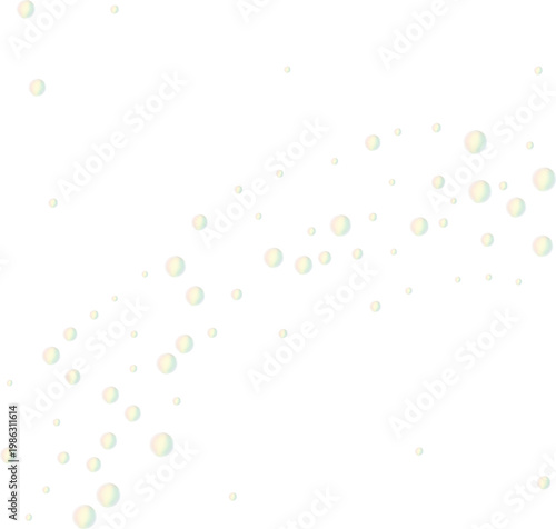 Realistic soap bubbles floating on a transparent background. Iridescent rainbow spheres as a design element for overlay