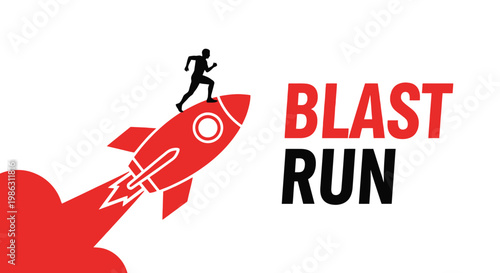 A Person Achieving Speed While Running On A Rocket, Blast Run Concept, Minimalist Design