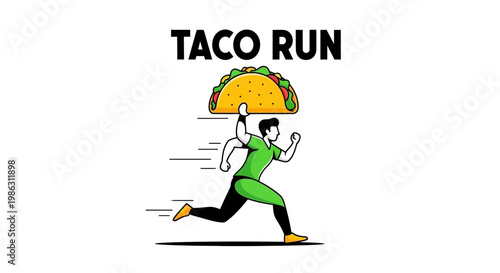 A Person Runs With A Taco Above His Head In A Vector Illustration
