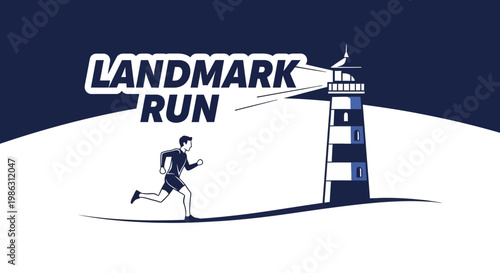 A Person Running Towards a Lighthouse During the Landmark Run Competitive Practice