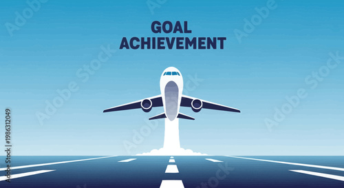 A Plane Soaring High Above Runway With Goal Of Achievement Into The Sky Future.