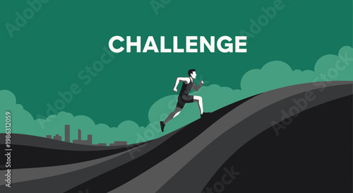 A Person Running Upward Towards a Challenge, Illustrated on a Green Background