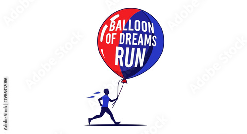 A Person Running With A Balloon of Dreams, Motivational Concept, Upward Mobility