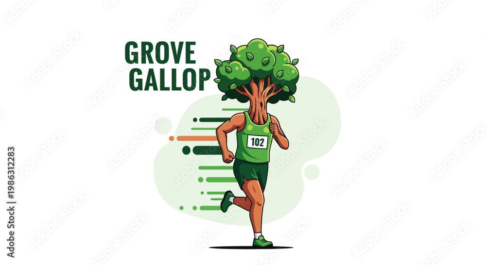 Fototapeta premium A Whimsical Athlete Tree Running In A Race Depicted In Cartoonish Style