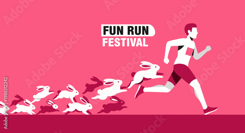 A Vibrant Runner Races Alongside Cheerful Bunnies At a Fun Run Festival Illustration