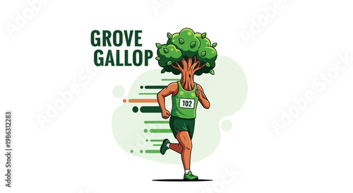 A Whimsical Athlete Tree Running In A Race Depicted In Cartoonish Style