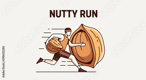 A Whimsical Athlete Running With Nuts Portraying Resilience and Strength in Cartoon Form