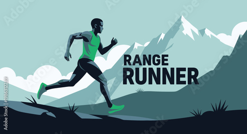A Silhouetted Runner Races Across a Mountain Range in a Vivid and Dynamic Scene