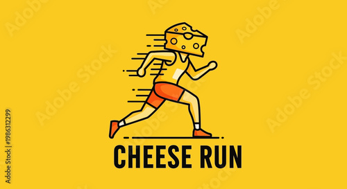 A Whimsical Cartoon Runner With A Cheese Head Sprinting At High Speed