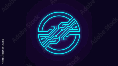 Abstract Circuitry Design within a Glowing Circle, Perfect for Tech Industry Branding